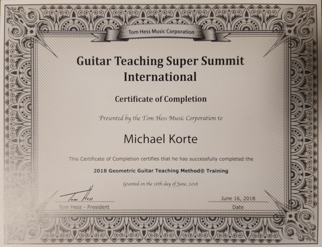 Guitar Teaching Certificate Michael Korte